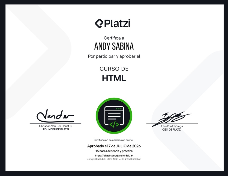 HTML diploma from Platzi