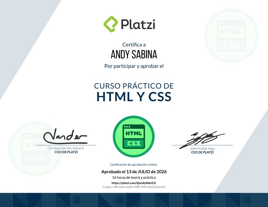 Practical HTML and CSS diploma from Platzi