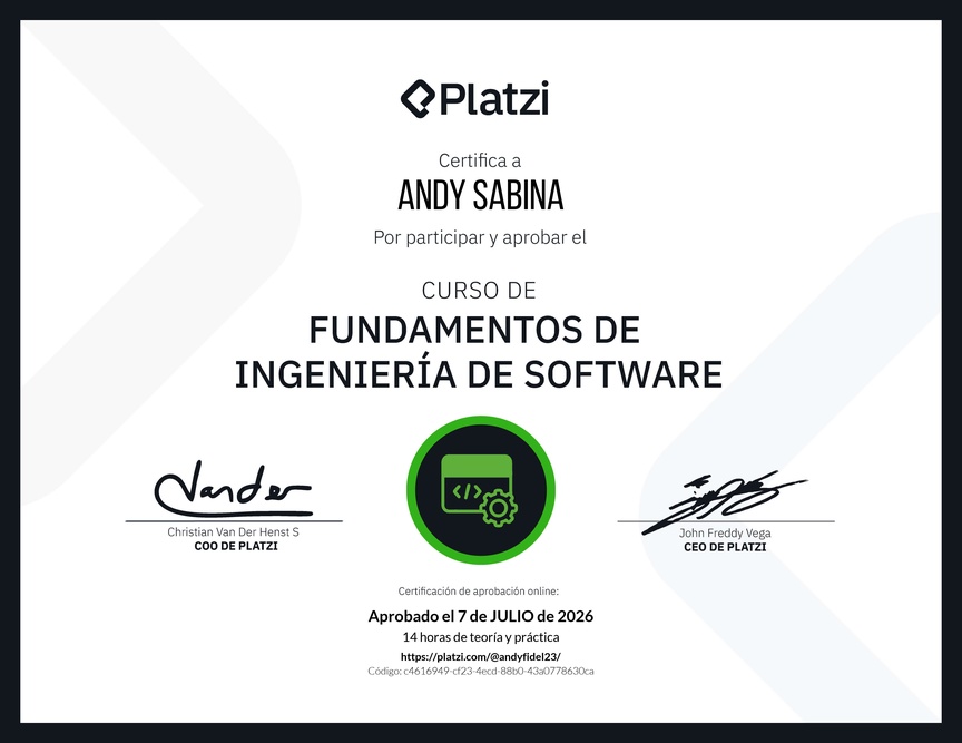 Software Engineering Fundamentals diploma from Platzi